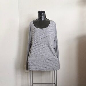 Lane Bryant Light Gray Openwork Long-Sleeve Knit Top